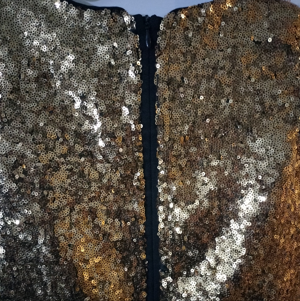 Girls Disney Minnie Mouse Gold Sequin Shift Dress - Picture 4 of 16